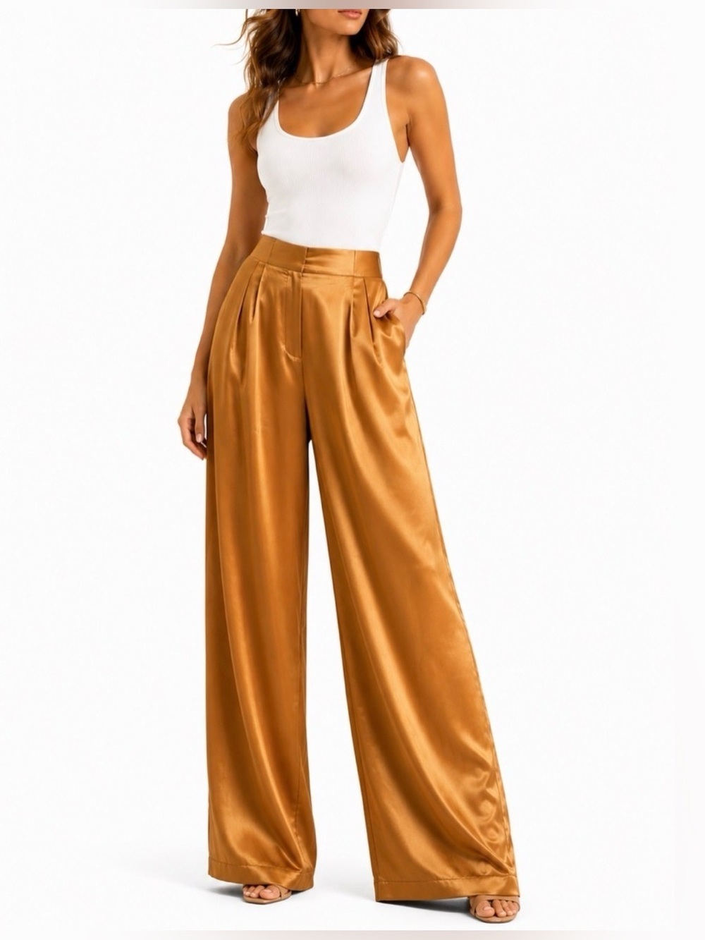 The Sei Silk Wide Leg Trousers Golden Orange Size 6 NWT